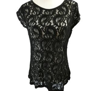 The Limited Women's Medium Black Sheer Lace Mixed Media Blouse Feminine